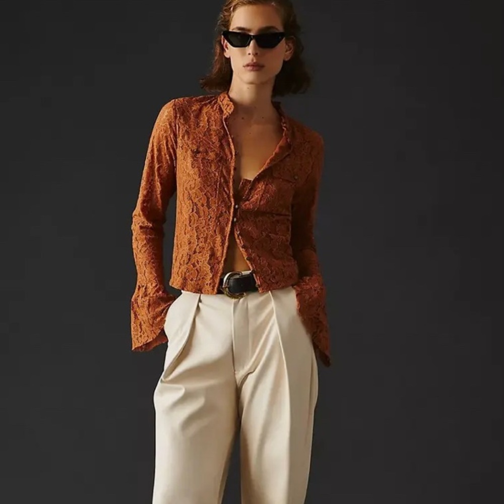 Anthropologie Lace Buttondown Blouse